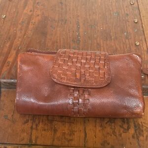 Brown Leather Woven Clutch